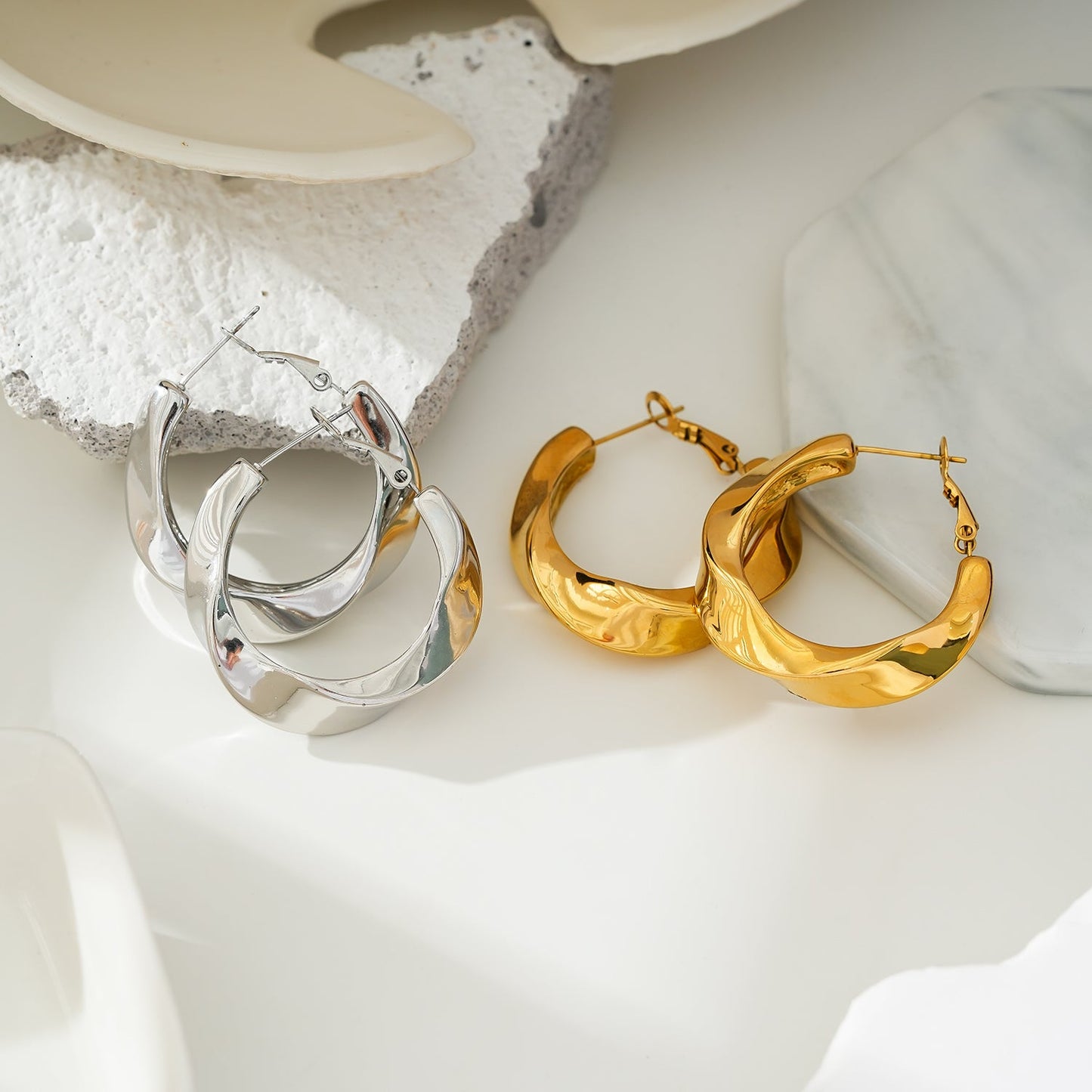 Style MARFA Gold: Sculptured Abstract Hoop Earrings