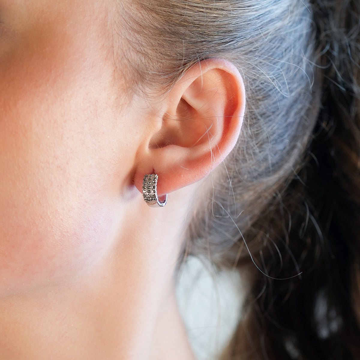 MARIETTA White Gold (Silver Toned): Mini Hoops with Pavé Zirconia Panel