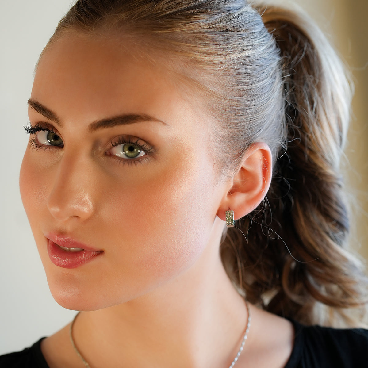 MARIETTA White Gold (Silver Toned): Mini Hoops with Pavé Zirconia Panel