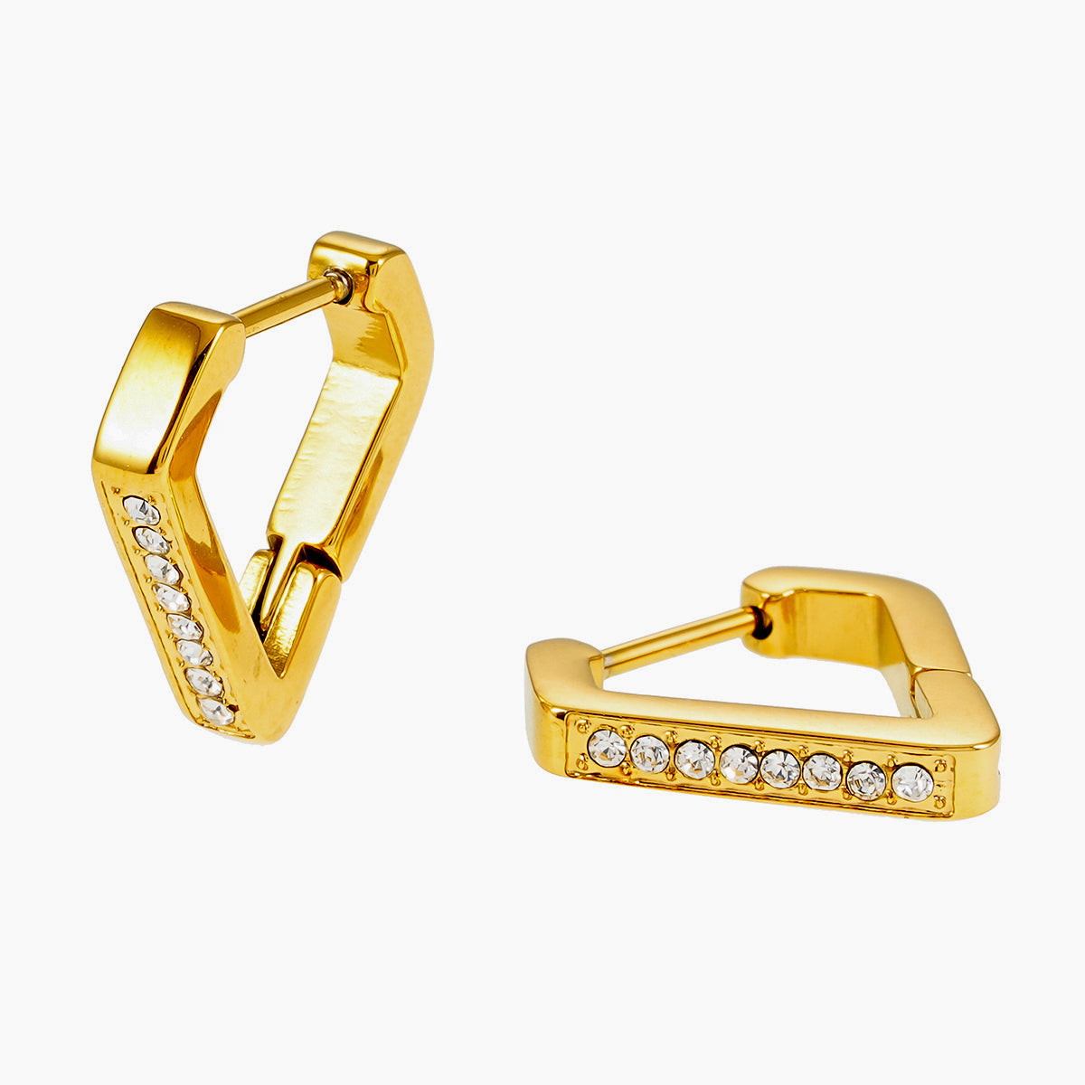 MARIETTA Gold: Triangle Shaped Mini Hoop Earrings with Pavé Zirconia