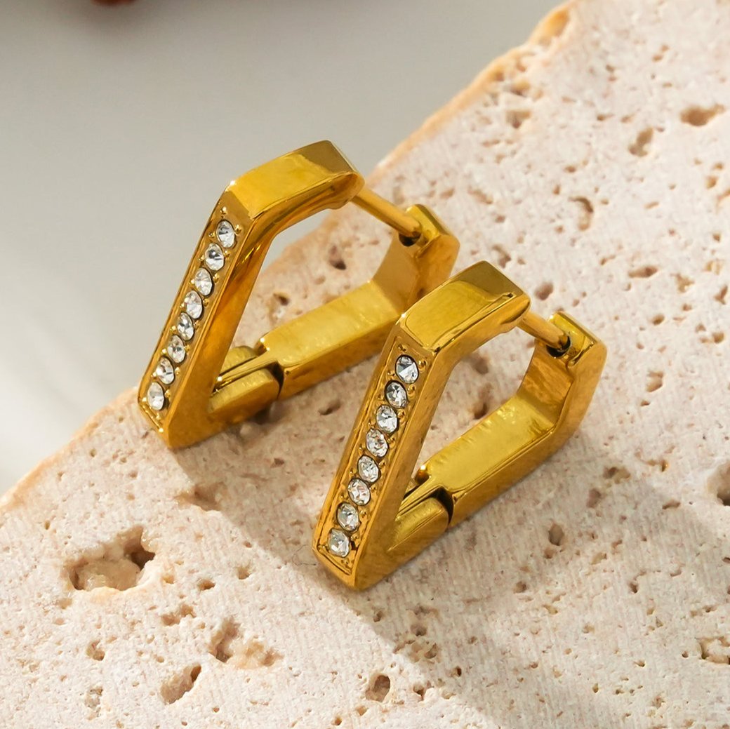 MARIETTA Gold: Triangle Shaped Mini Hoop Earrings with Pavé Zirconia