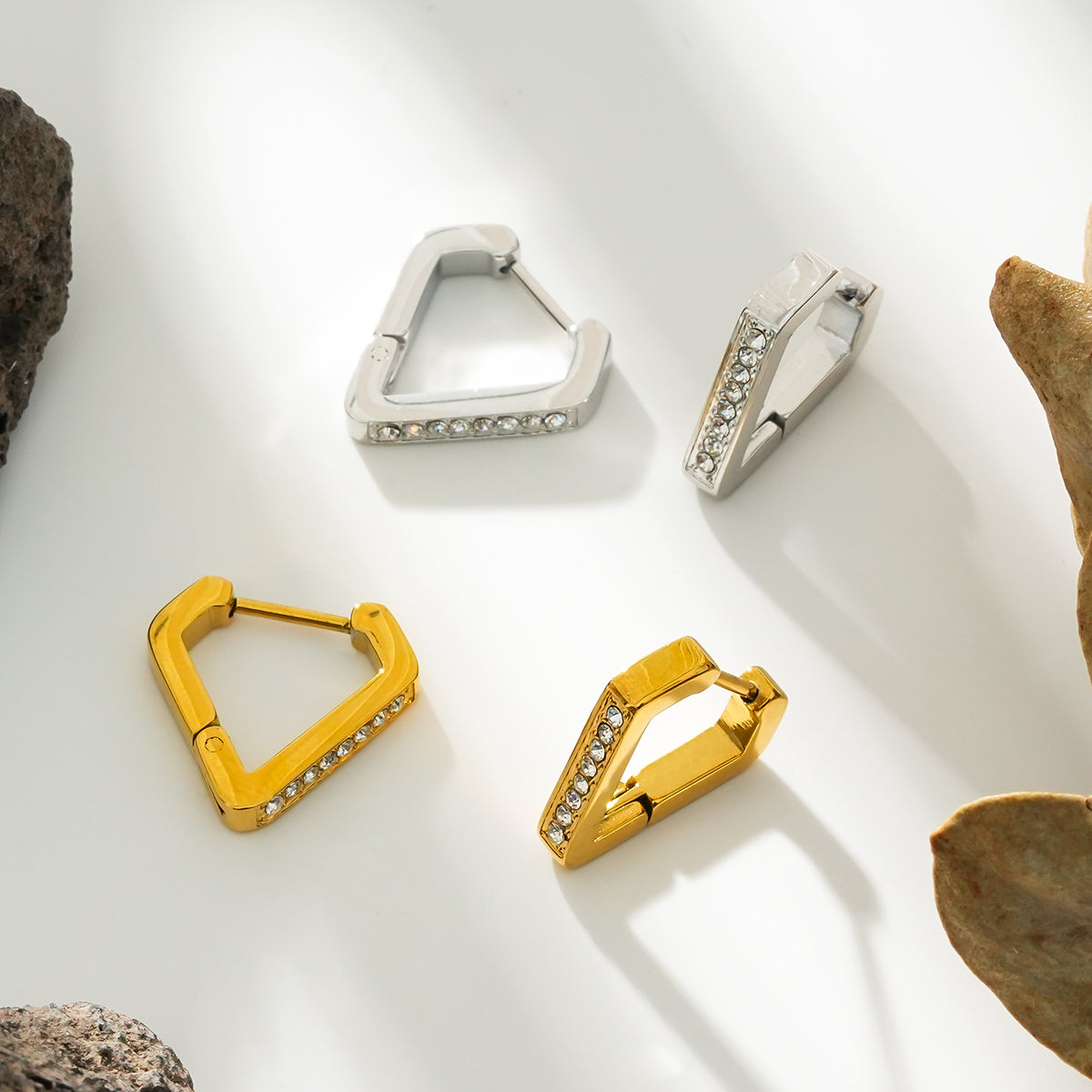 MARIETTA Gold: Triangle Shaped Mini Hoop Earrings with Pavé Zirconia