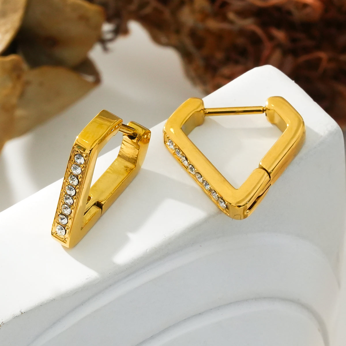 MARIETTA Gold: Triangle Shaped Mini Hoop Earrings with Pavé Zirconia
