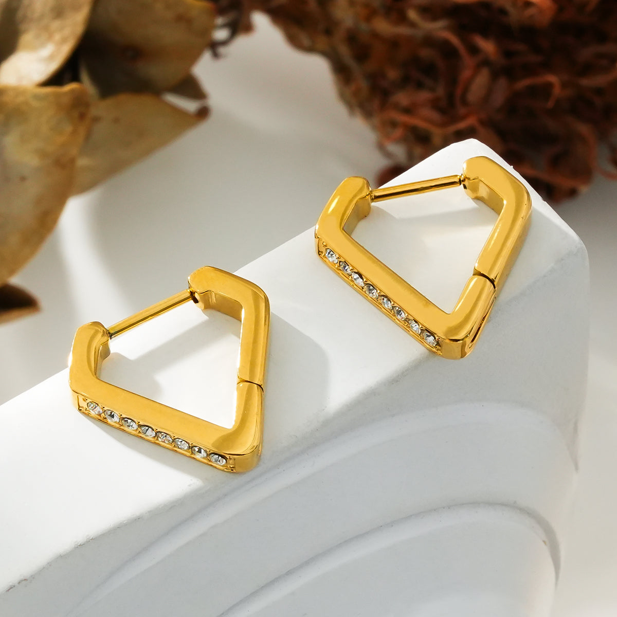 MARIETTA Gold: Triangle Shaped Mini Hoop Earrings with Pavé Zirconia