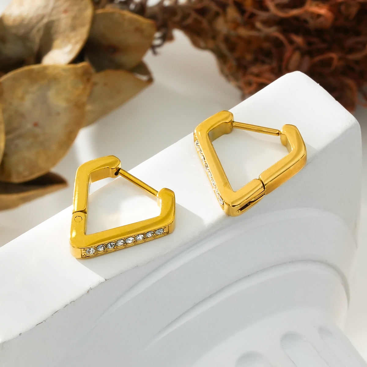 MARIETTA Gold: Triangle Shaped Mini Hoop Earrings with Pavé Zirconia