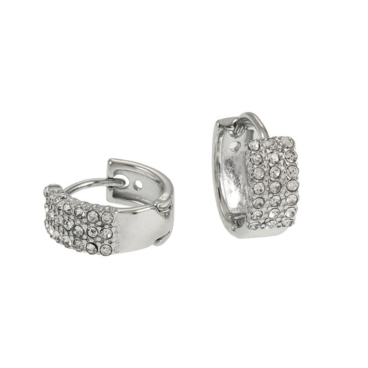 MARIETTA White Gold (Silver Toned): Mini Hoops with Pavé Zirconia Panel