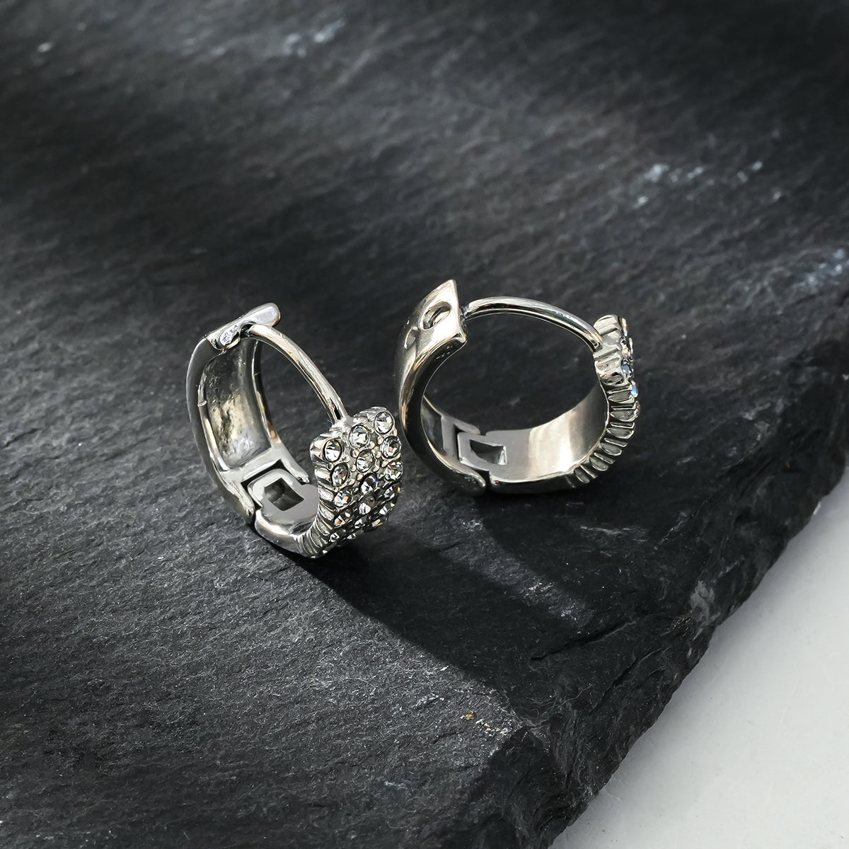 MARIETTA White Gold (Silver Toned): Mini Hoops with Pavé Zirconia Panel