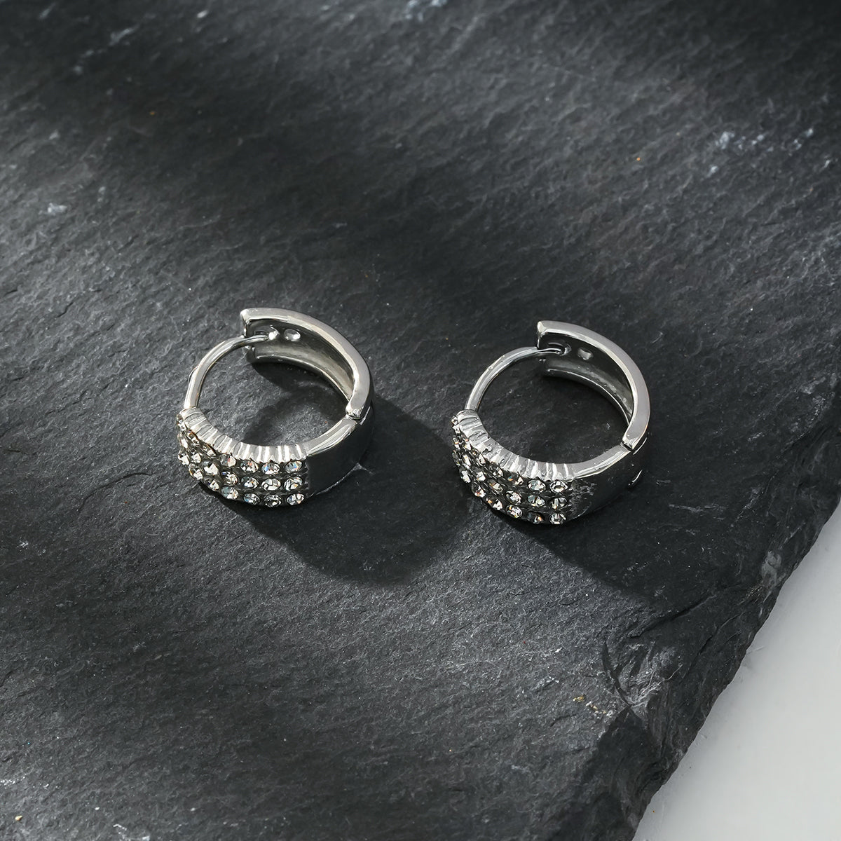 MARIETTA White Gold (Silver Toned): Mini Hoops with Pavé Zirconia Panel