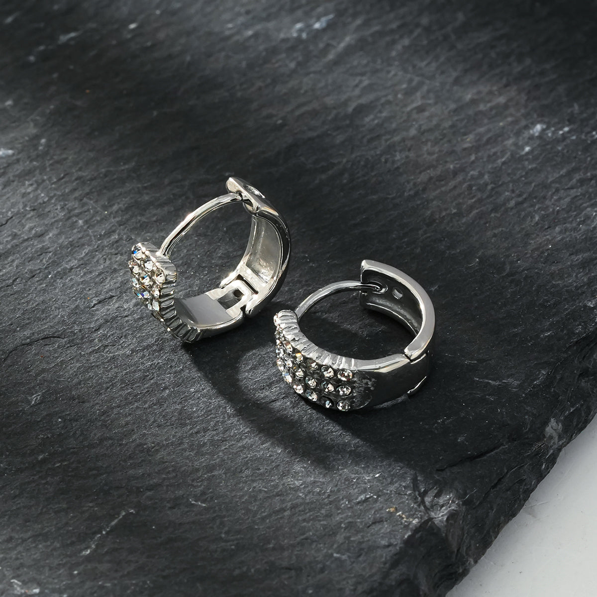MARIETTA White Gold (Silver Toned): Mini Hoops with Pavé Zirconia Panel