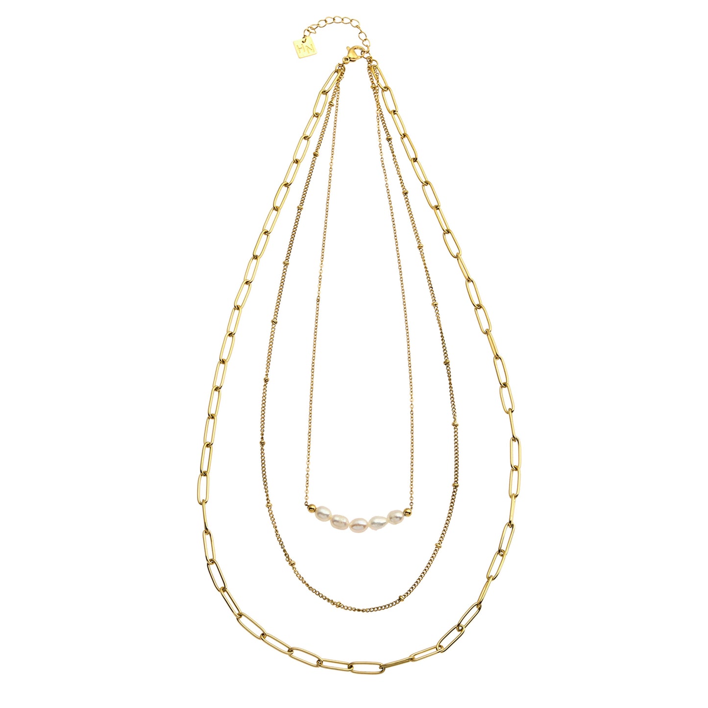 MARLI 3-Layer Multi Chain Gold Necklace featuring Natural Pearls