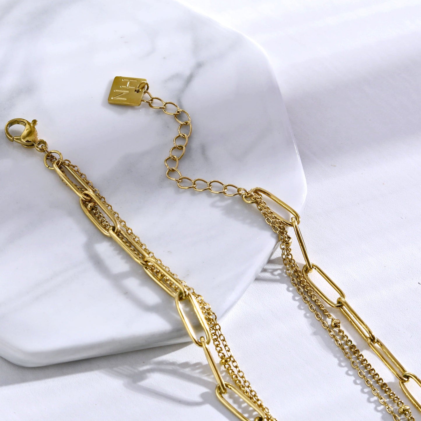 MARLI 3-Layer Multi Chain Gold Necklace featuring Natural Pearls