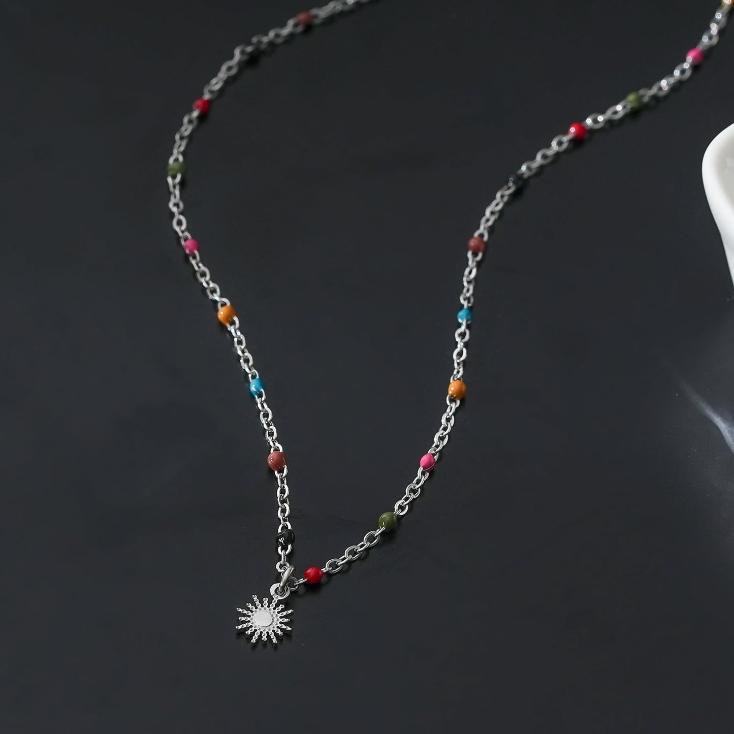 MARLOW: Dainty Star Charm & Coloured Dainty Beads on a Silver Chain