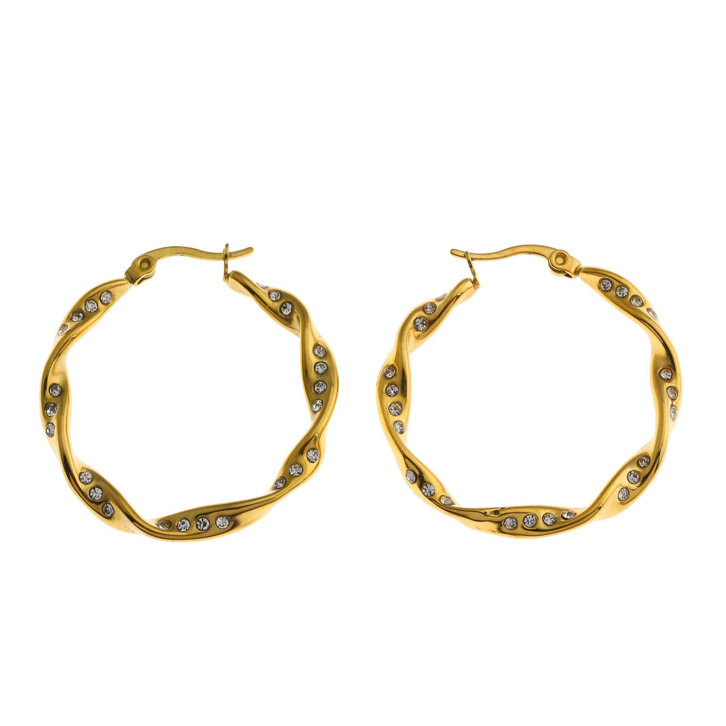 MARTHA: Twisted Hoop Earrings with Zirconia Embellished Sides