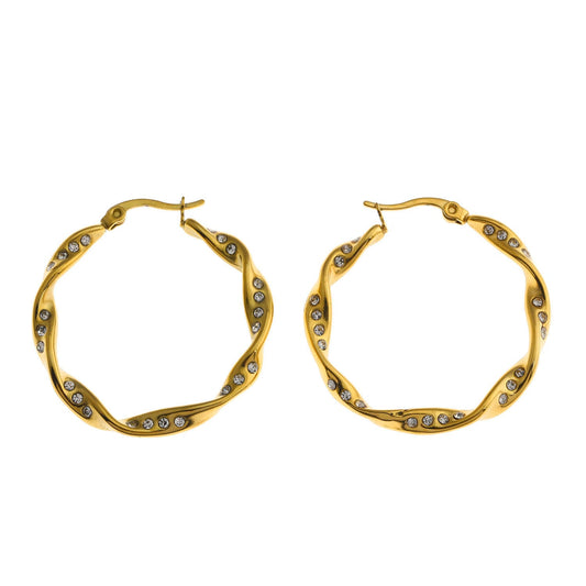 MARTHA: Twisted Hoop Earrings with Zirconia Embellished Sides