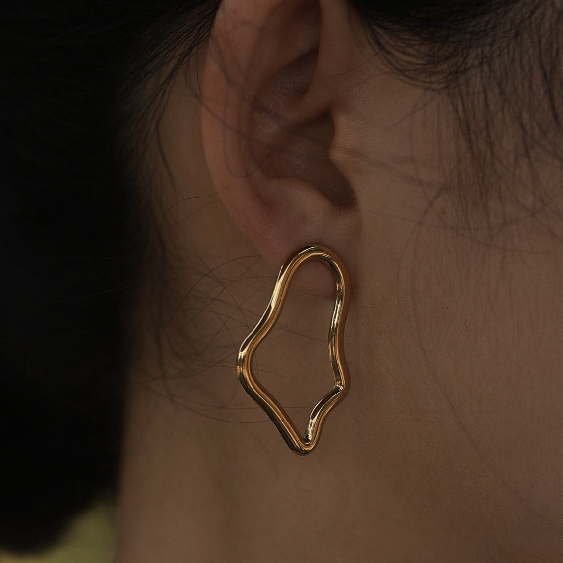 MARTINA Irregular Shaped Hoop Earrings in Gold