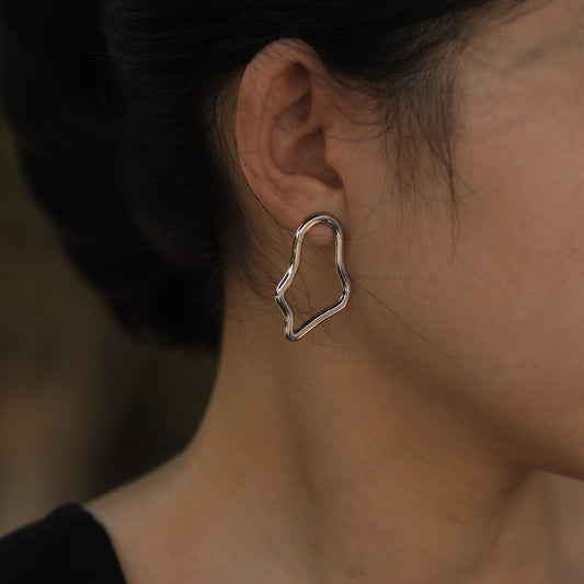MARTINA Irregular Shaped Hoop Earrings in Silver