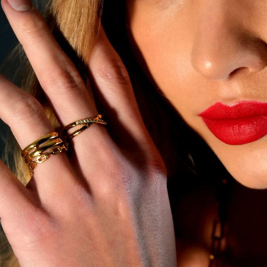 MAZTA Double Stacked Cross Over Zirconia Embellished Ring