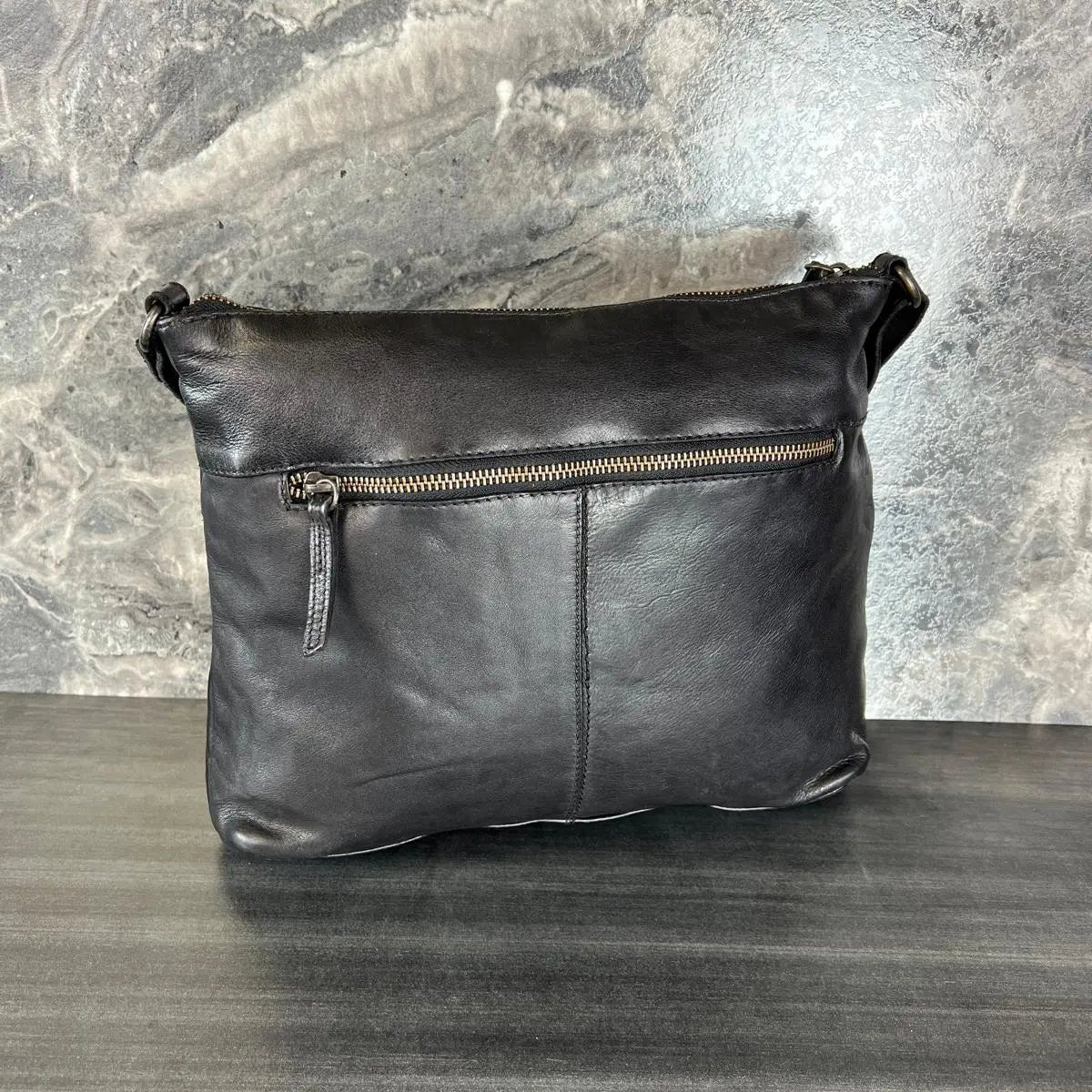 MET Leather Crossbody Bag with Dual Zipper Pockets