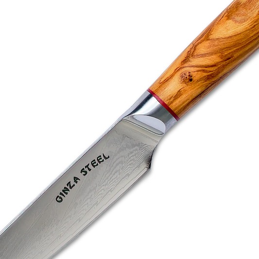 Ginza Steel MIA 12 Utility Knife 5” – Damascus AUS10, 67-Layer, Olive Wood Handle