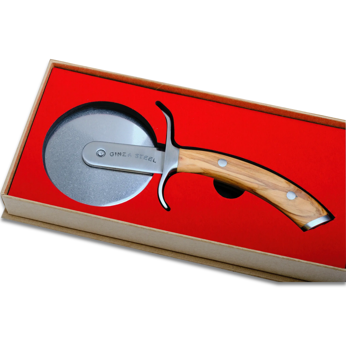 Ginza Steel MIA Pizza Slicer – Stainless Blade with Olive Wood Handle