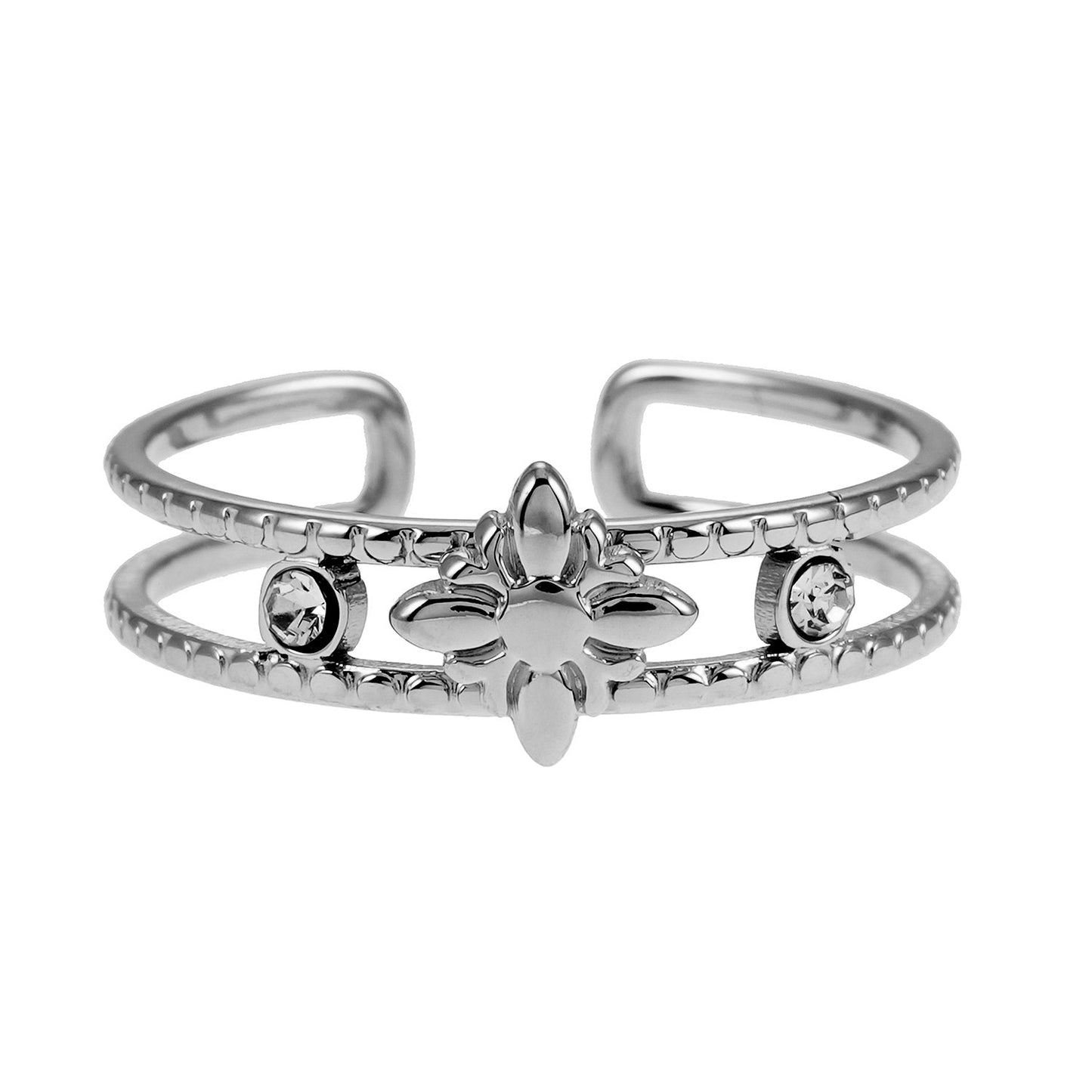 MICHELE White Gold (Silver Toned):  Vintage Inspired Double Stacked Ring.