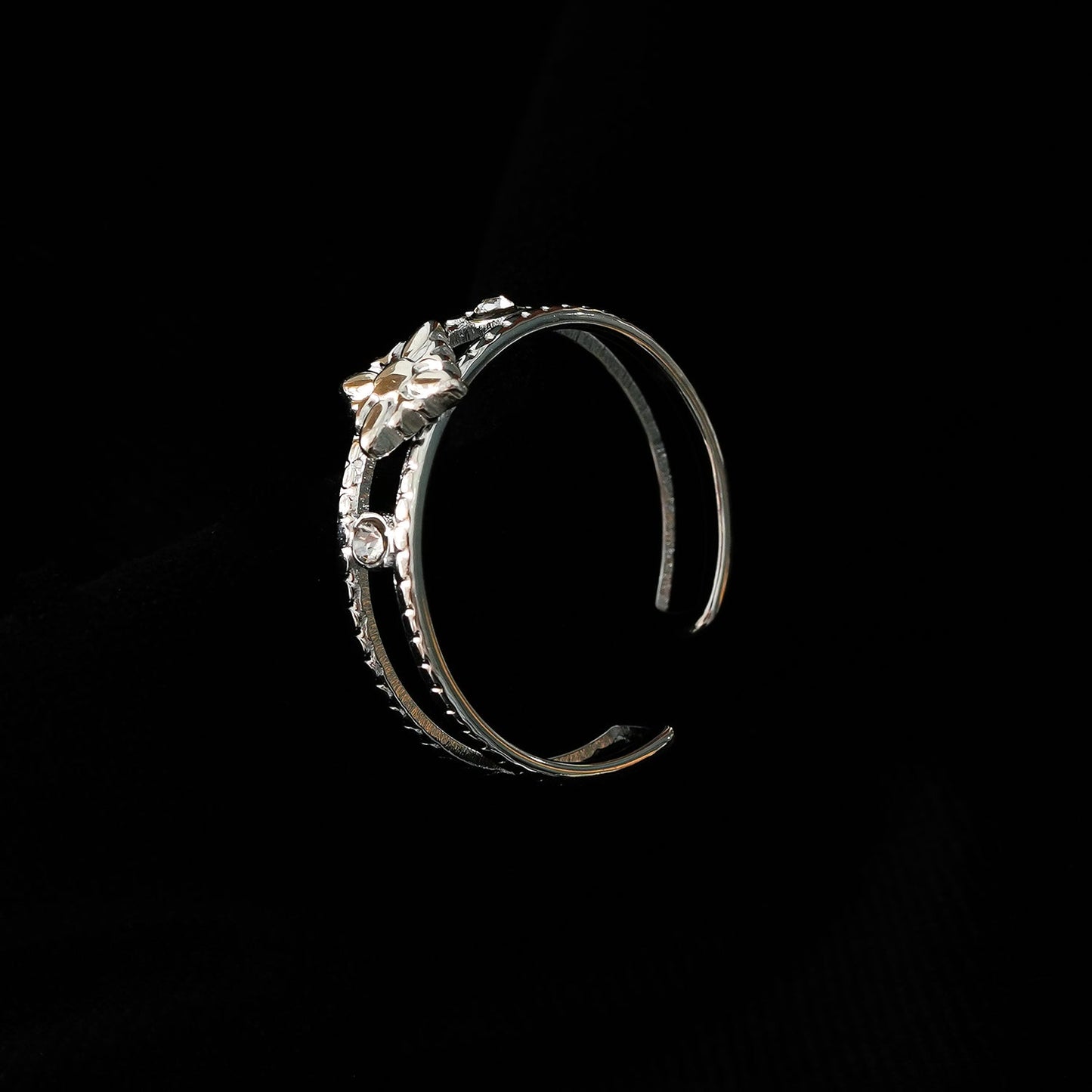 MICHELE White Gold (Silver Toned):  Vintage Inspired Double Stacked Ring.