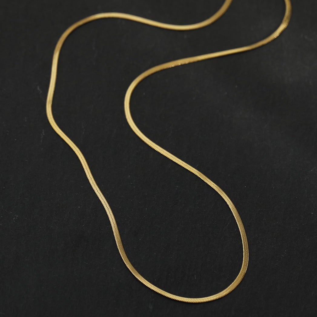 MILA: Snake Skin Textured Delicate Width Gold Chain Necklace
