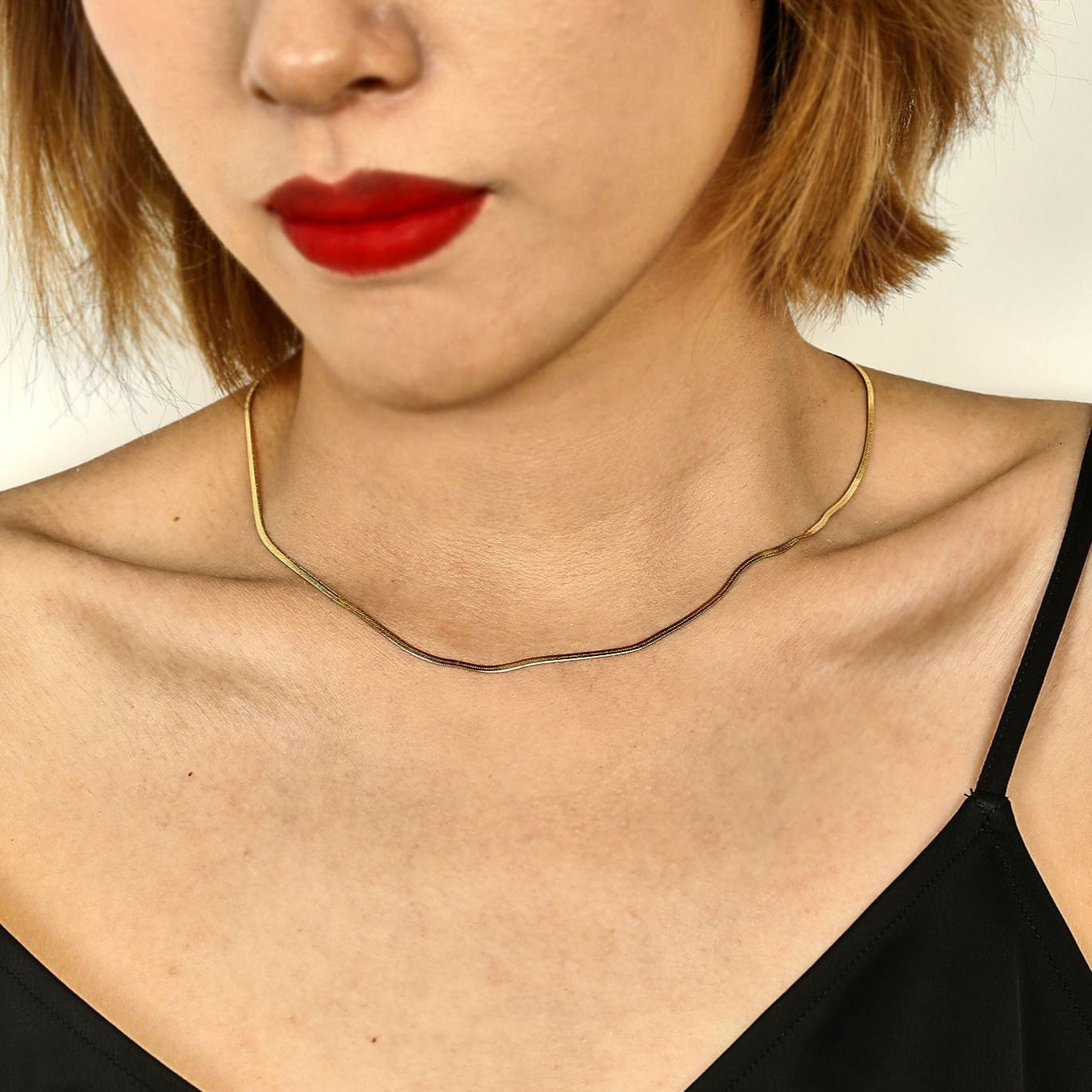 MILA: Snake Skin Textured Delicate Width Gold Chain Necklace