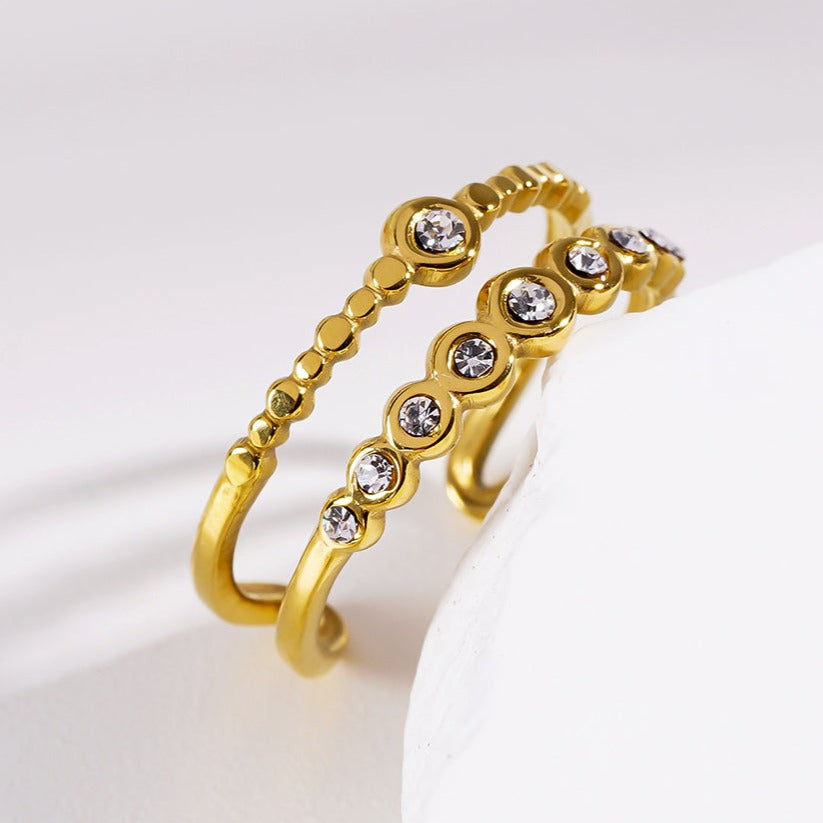 MILADIA: Double Stacked Beaded Zirconia Embellished Ring