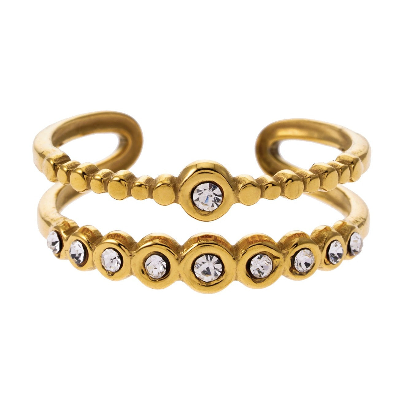 MILADIA: Double Stacked Beaded Zirconia Embellished Ring