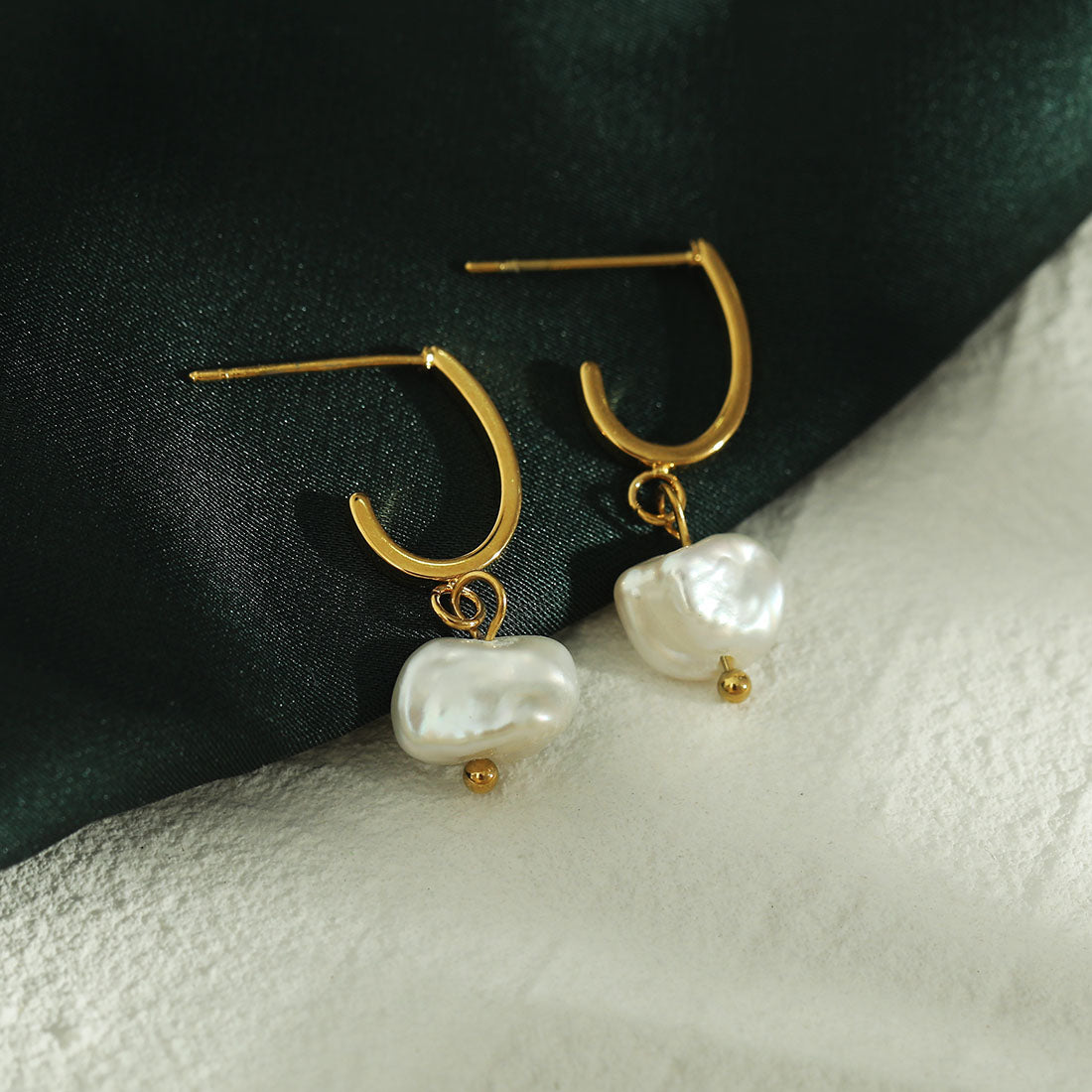 MILANO: Natural Freshwater Pearl J-Bar Drop Earrings in Gold