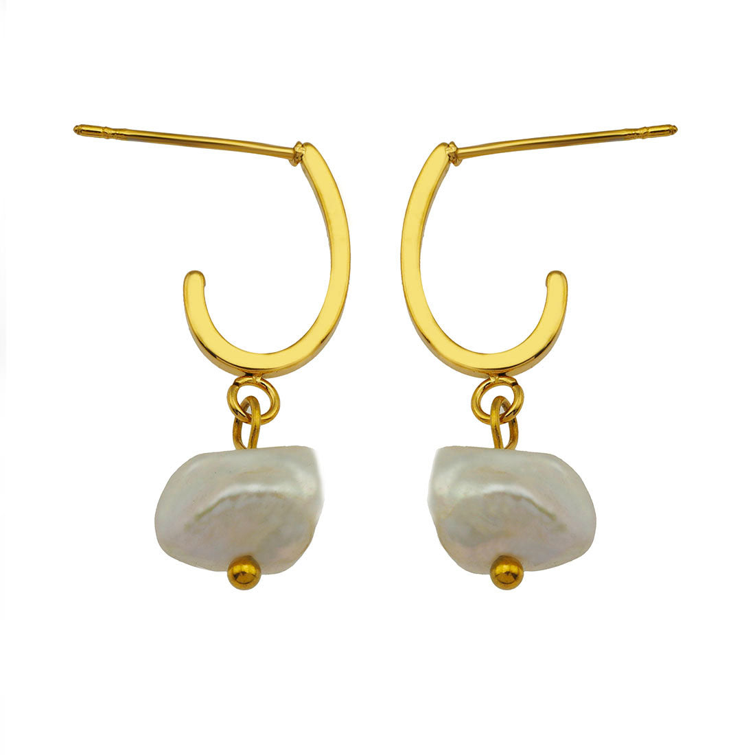 MILANO: Natural Freshwater Pearl J-Bar Drop Earrings in Gold