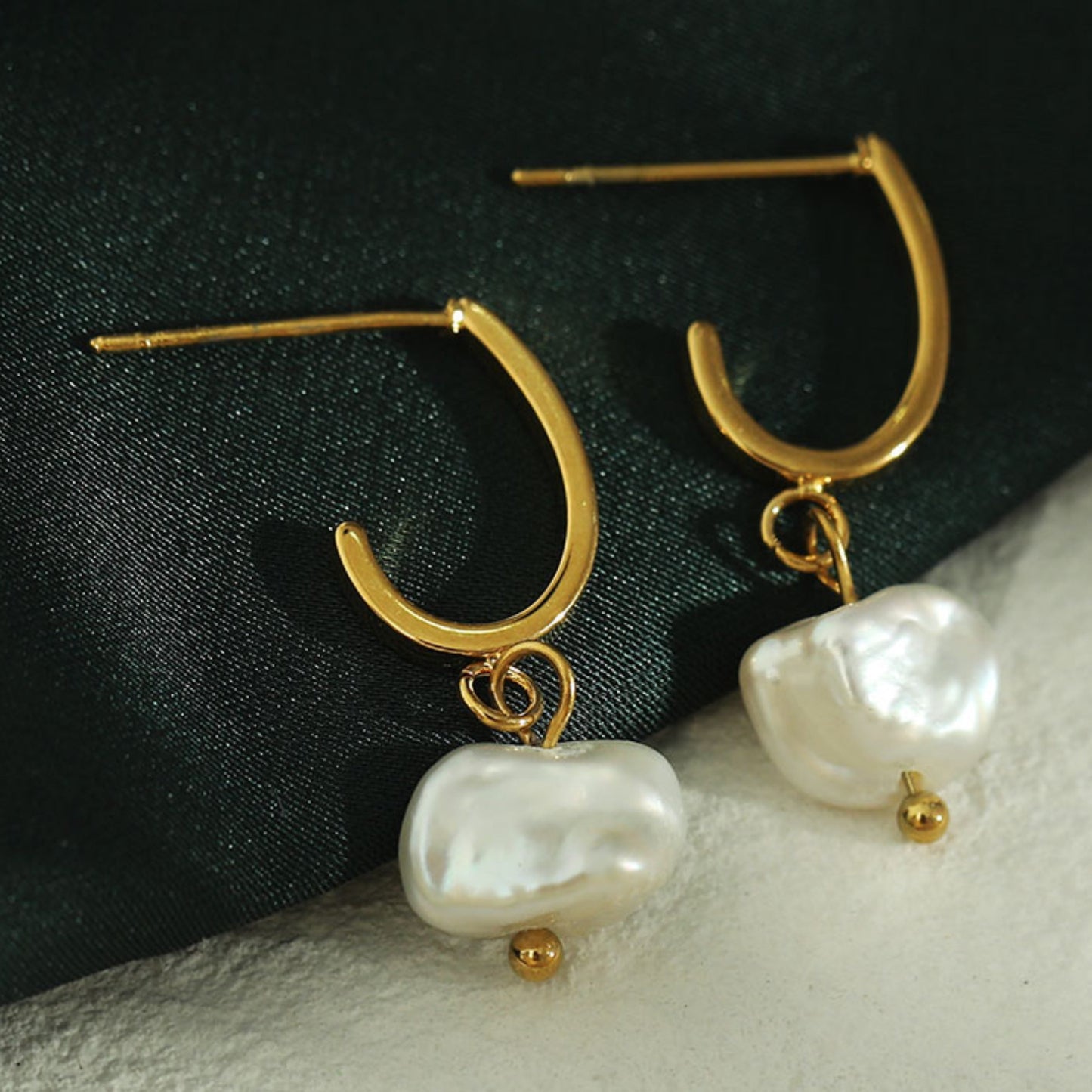 MILANO: Natural Freshwater Pearl J-Bar Drop Earrings in Gold