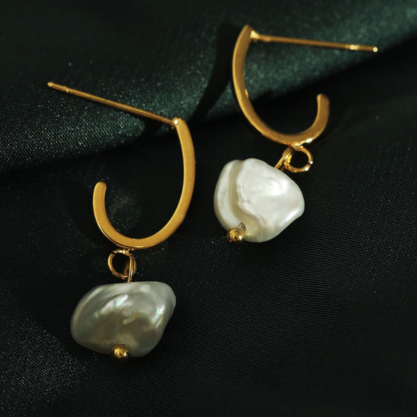 MILANO: Natural Freshwater Pearl J-Bar Drop Earrings in Gold