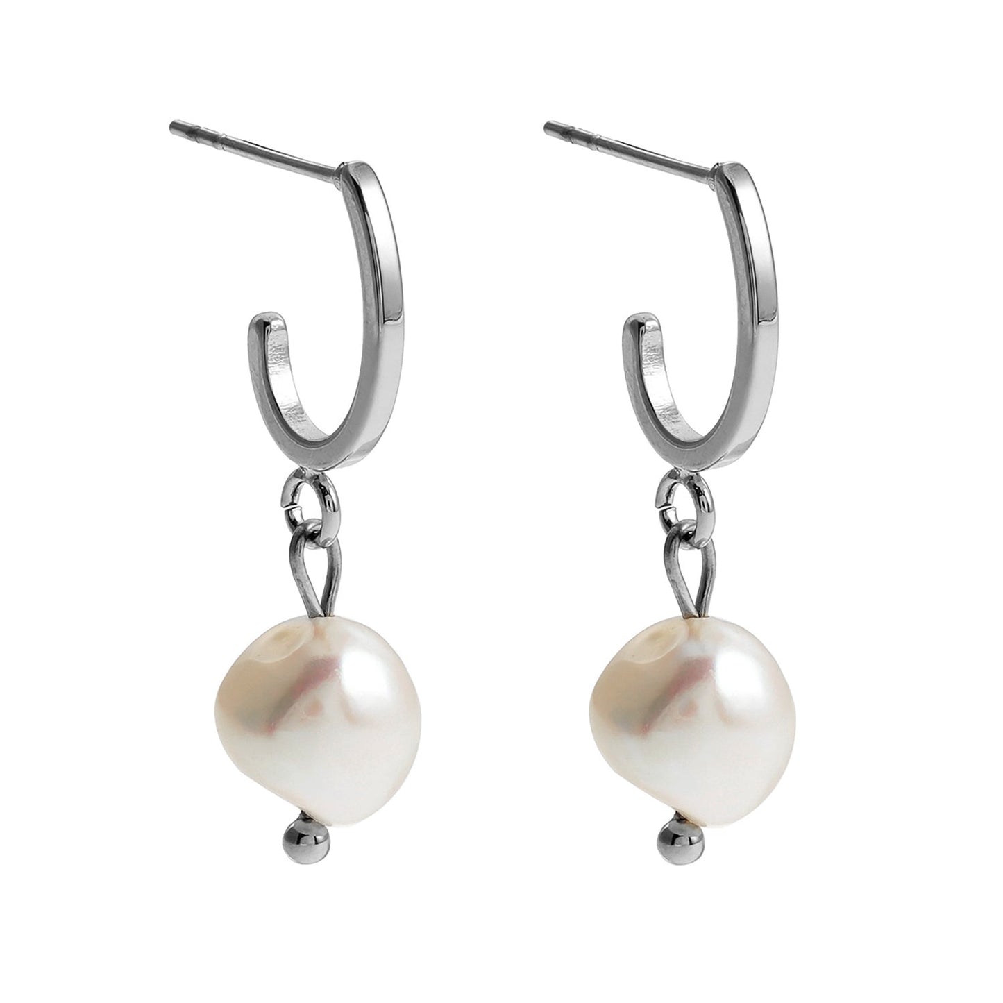 MILANO: Natural Freshwater Pearl J-Bar Drop Earrings in Silver