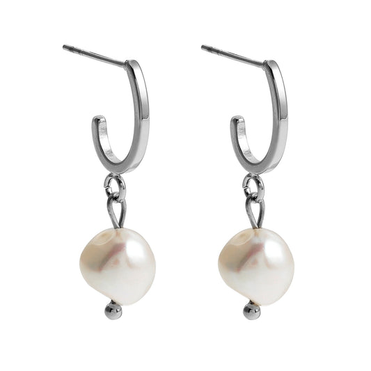 MILANO: Natural Freshwater Pearl J-Bar Drop Earrings in Silver