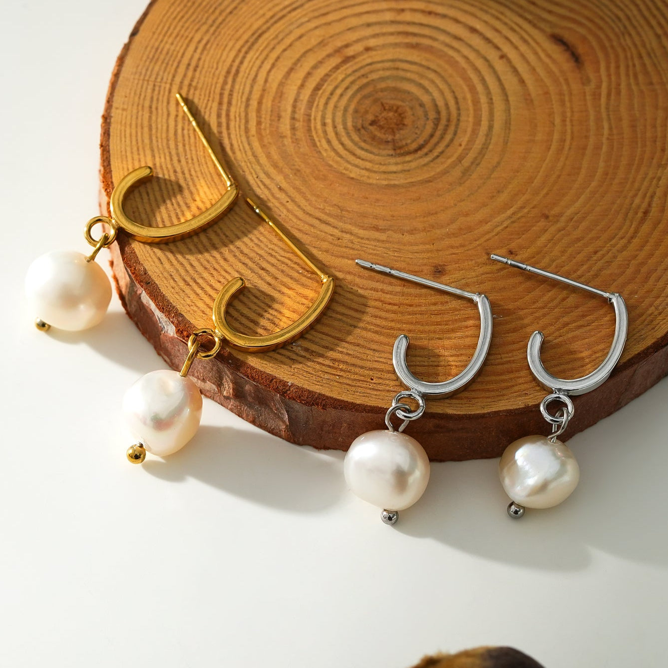 MILANO: Natural Freshwater Pearl J-Bar Drop Earrings in Silver