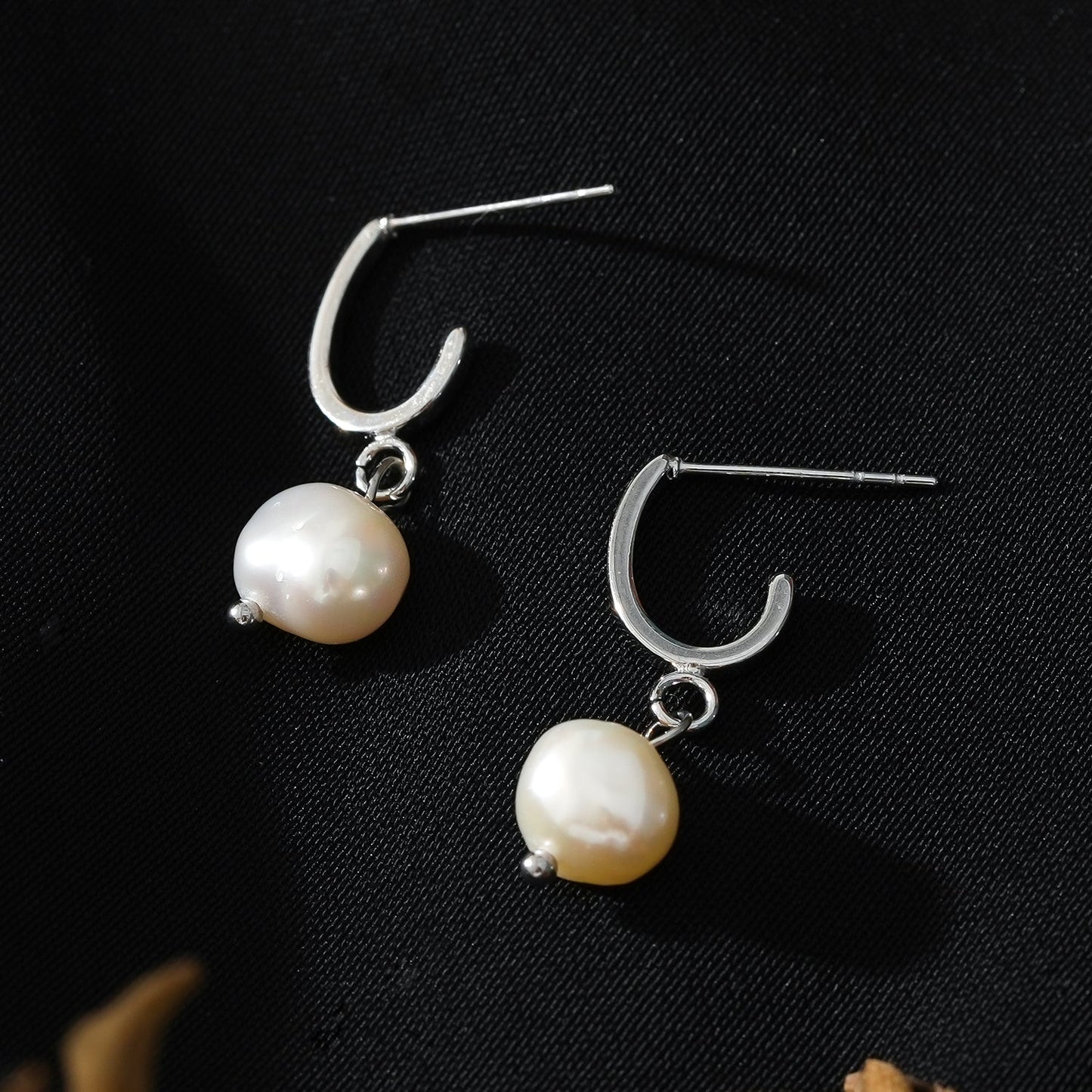 MILANO: Natural Freshwater Pearl J-Bar Drop Earrings in Silver