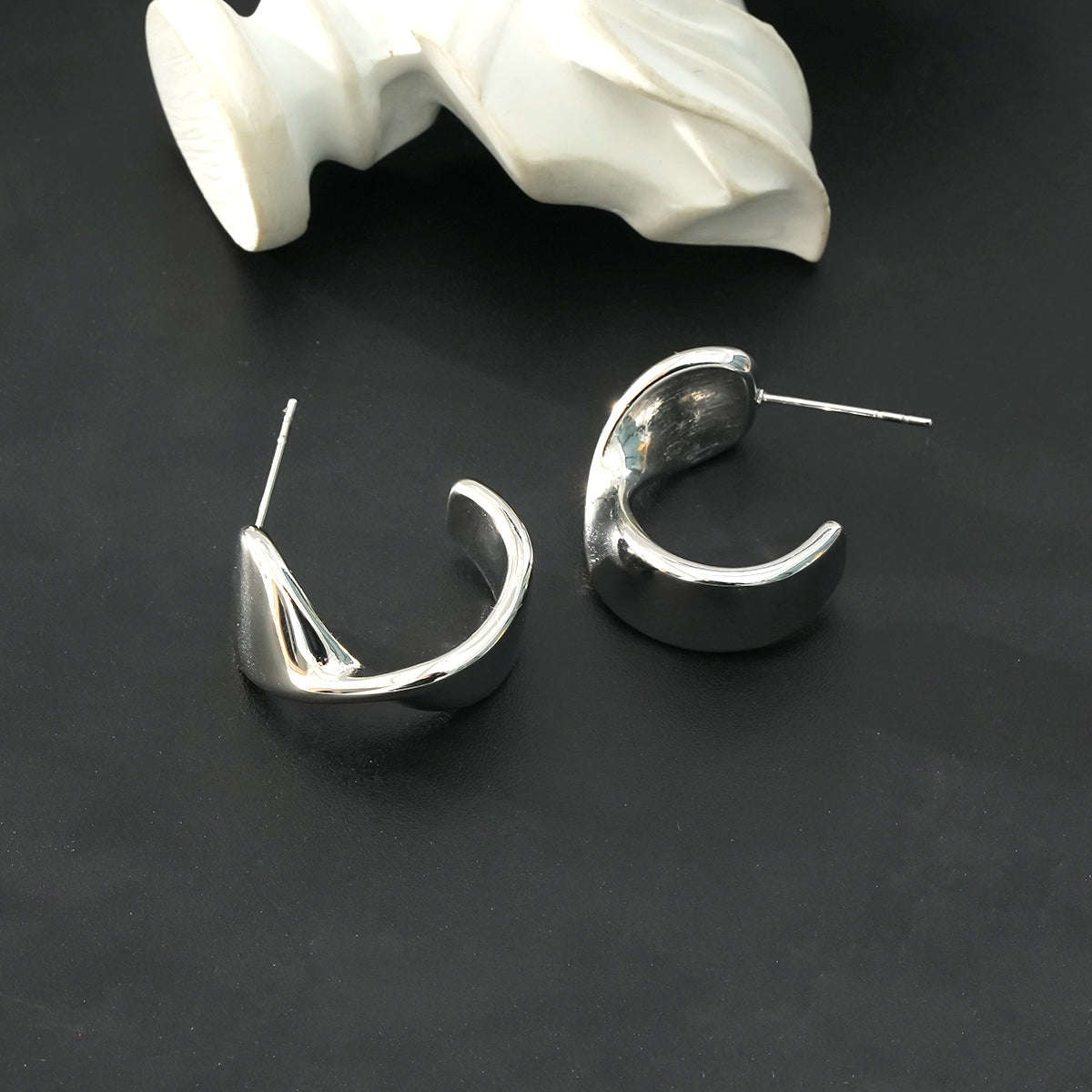 MILROSTA Silver Toned (White Gold): Industrial-Chic Earrings – Modern Elegance Redefined
