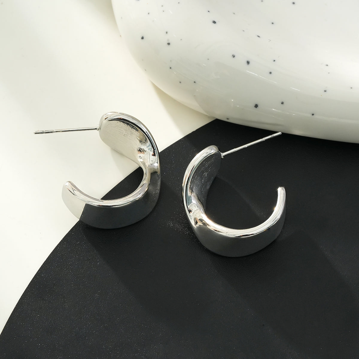 MILROSTA Silver Toned (White Gold): Industrial-Chic Earrings – Modern Elegance Redefined