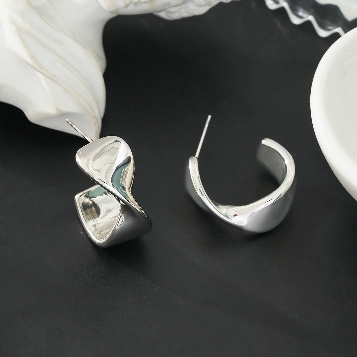 MILROSTA Silver Toned (White Gold): Industrial-Chic Earrings – Modern Elegance Redefined