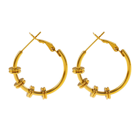 MINATO: Modernist Hoop Earrings Anchoring Industrial-Chic Double Discs.