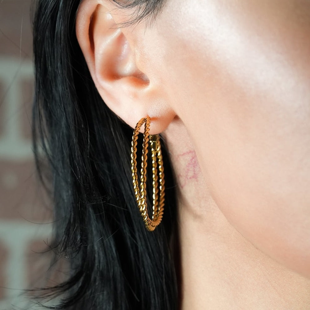 MIZUKI:  Double Rope Textured Hoop Earrings
