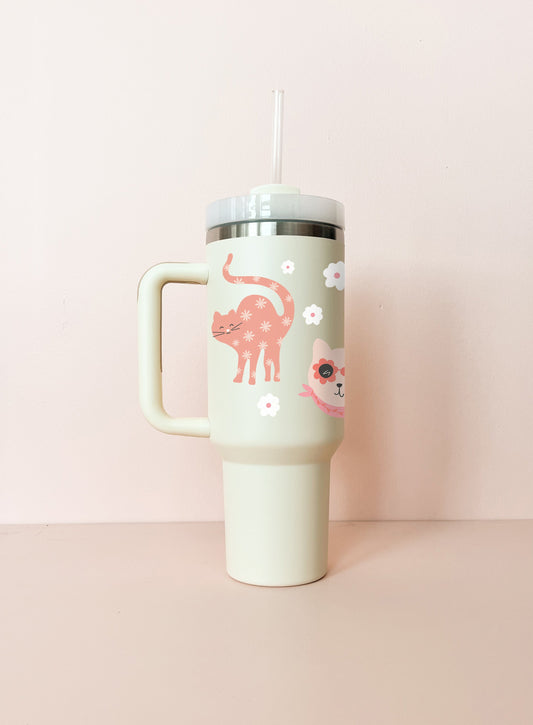 Gobelet isotherme 40oz - crème chats