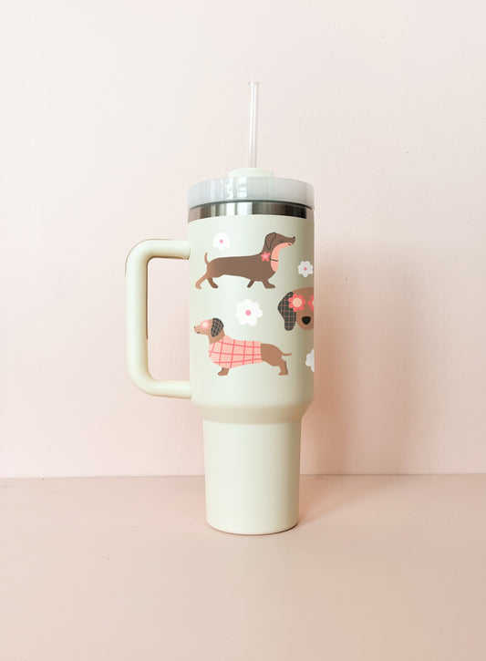 Gobelet isotherme 40oz - crème teckels de printemps