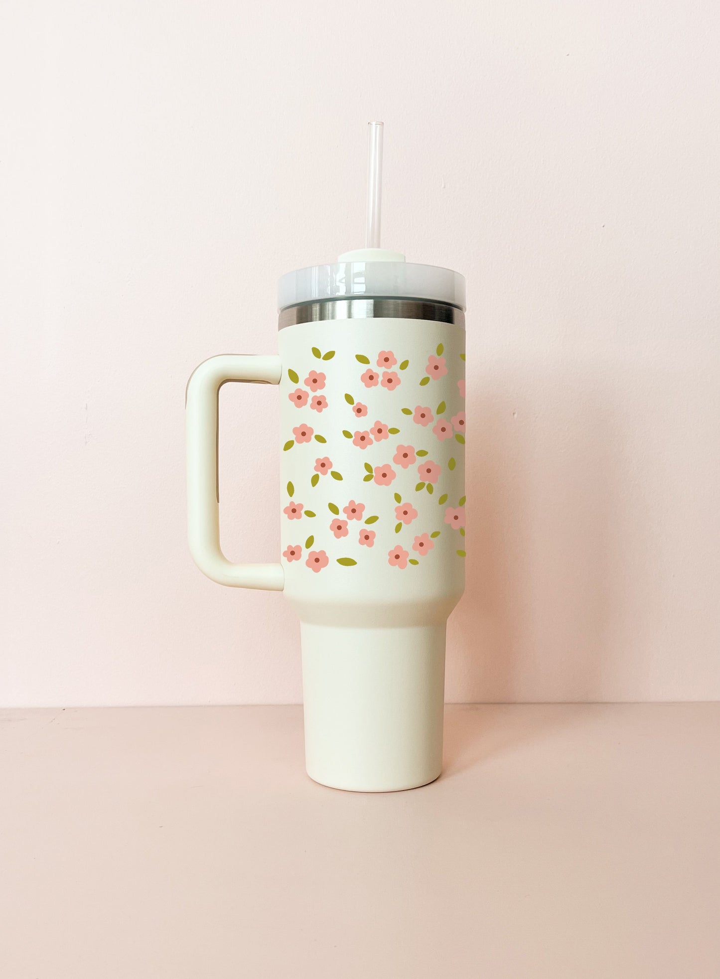 Gobelet isotherme 40oz - crème Bloom rose