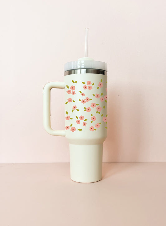 Gobelet isotherme 40oz - crème Bloom rose