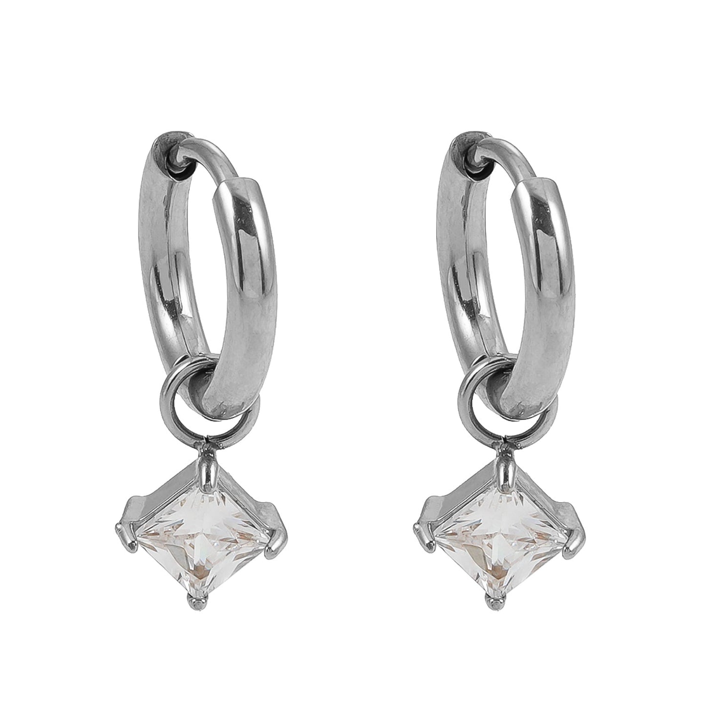 MORANDI White Gold (Silver Toned): Vintage Inspired Hoops with Removable Moissanite Charms