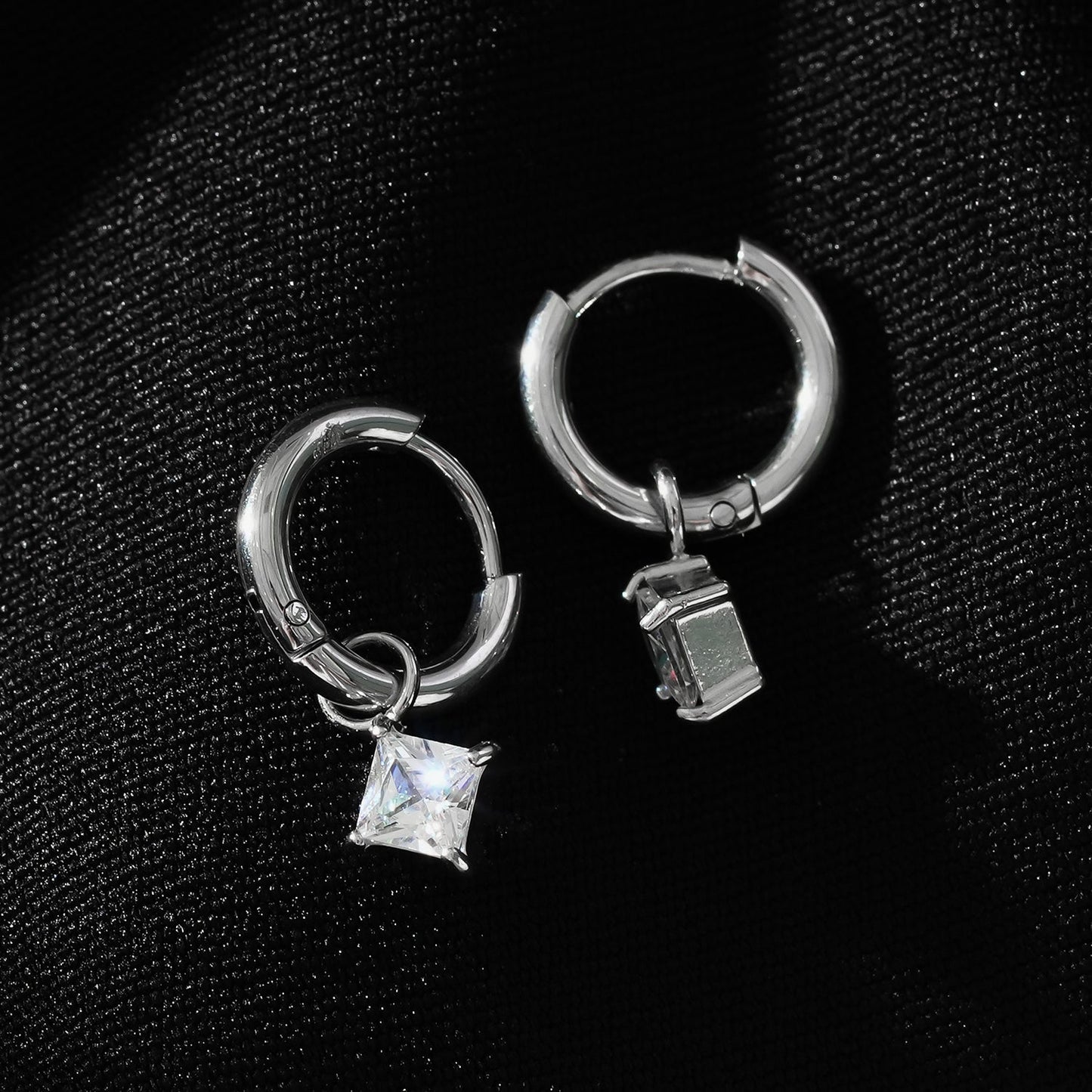 MORANDI White Gold (Silver Toned): Vintage Inspired Hoops with Removable Moissanite Charms