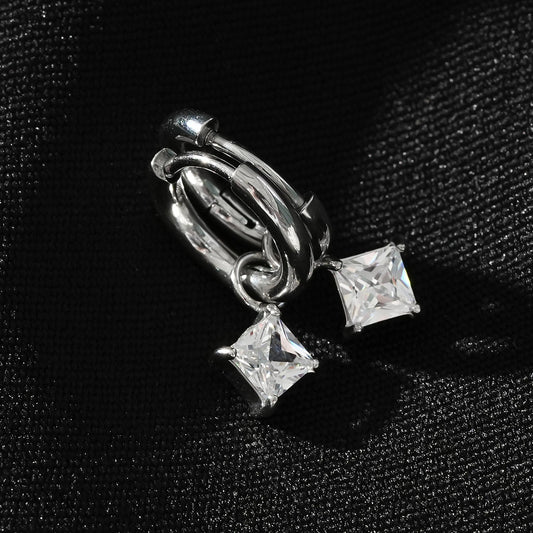 MORANDI White Gold (Silver Toned): Vintage Inspired Hoops with Removable Moissanite Charms